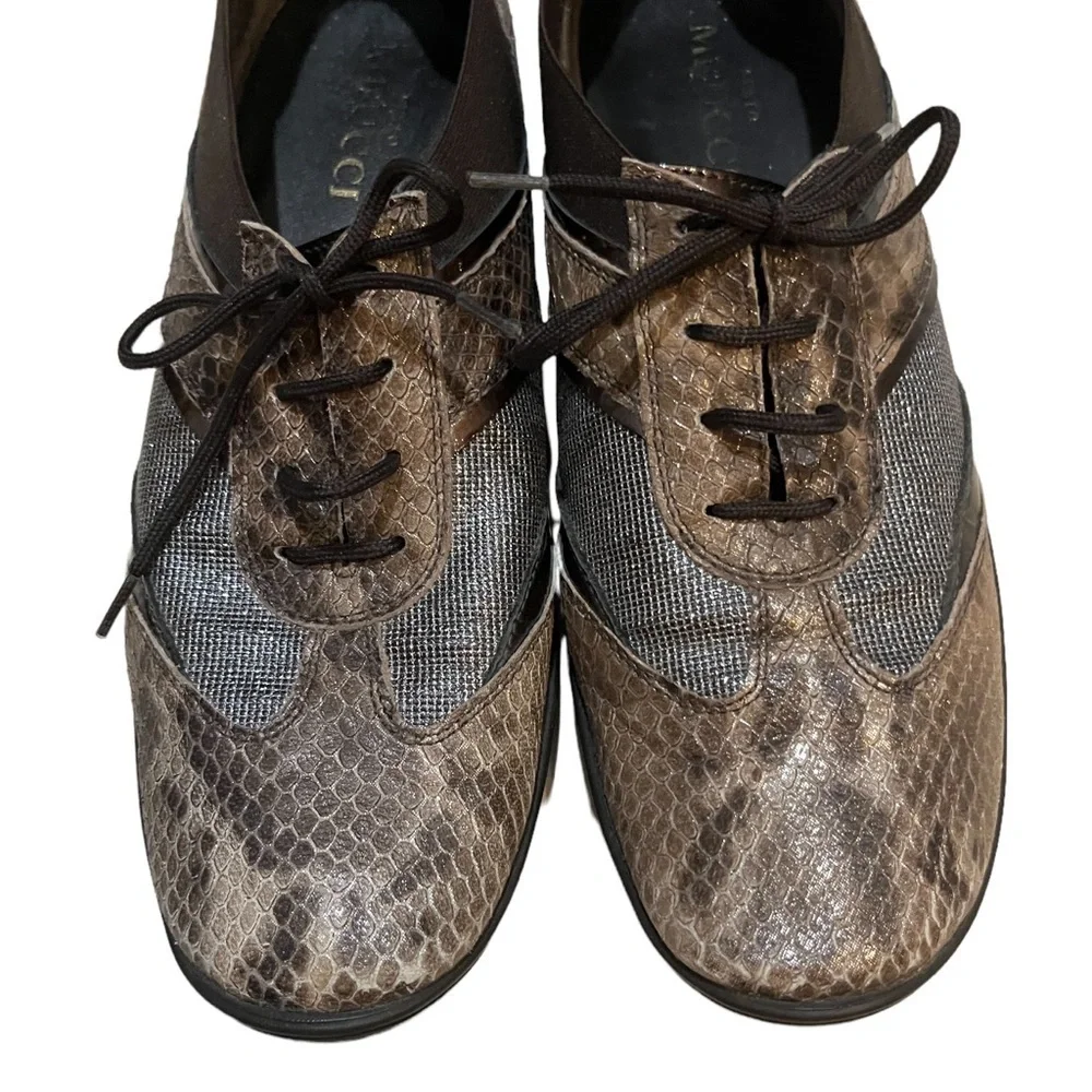 Sesto Meucci Brown Leather Snakeskin Jaxine Comfort Fashion Sneakers Sz 7.5